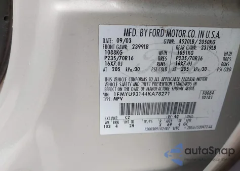 2004 Ford Escape Xlt из США, поврежденный, VIN 1FMYU93144KA78271